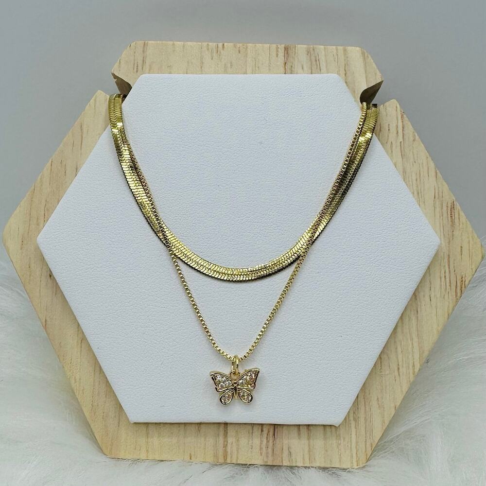 Butterfly Layered Necklace in Gold